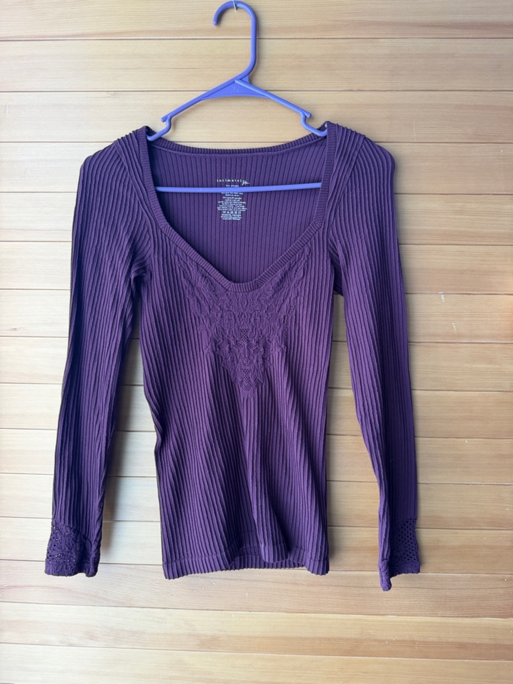 Free People Plum Ribbed V-Neck Long Sleeve Top